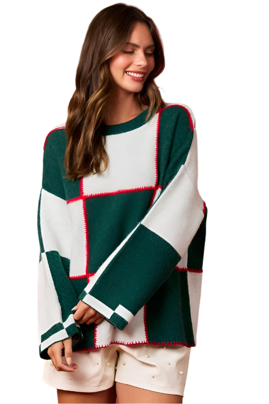 Pull Femme Color Block à Coudre en Mélange de Tissus Doux 0