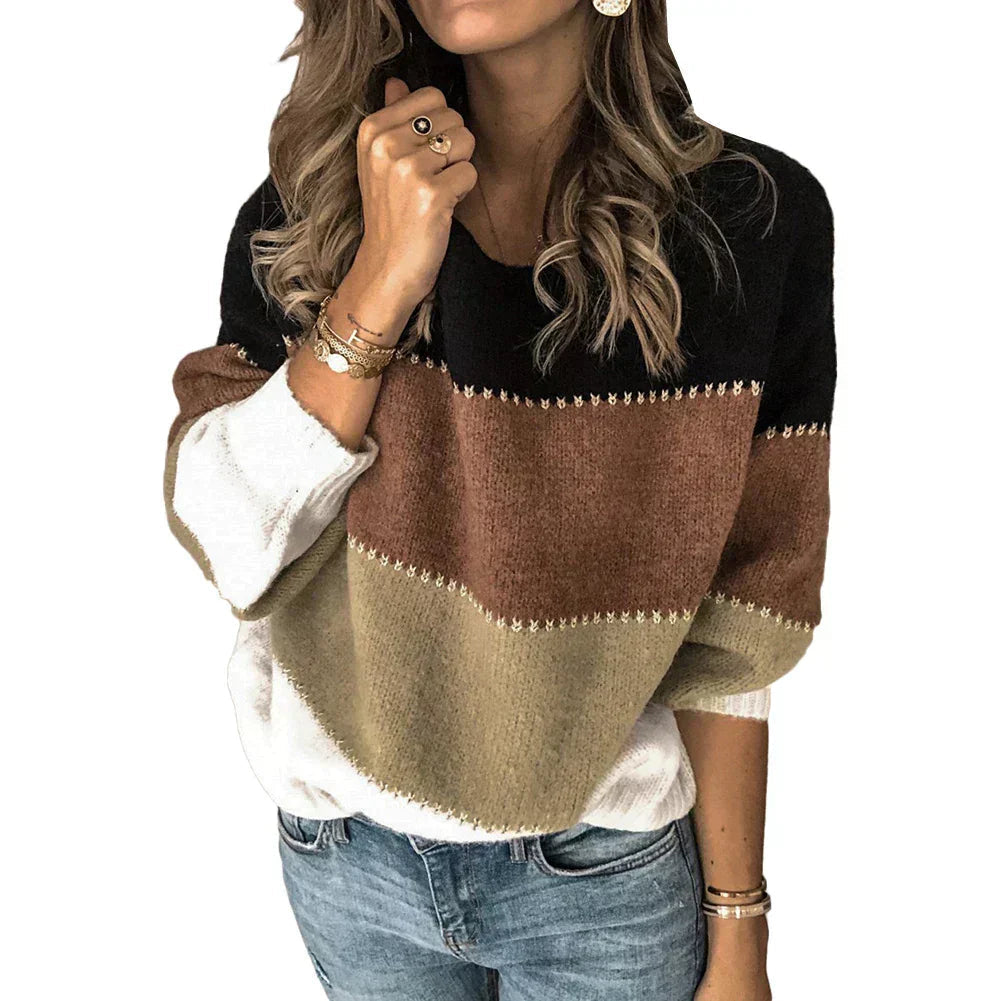 Pull Femme Colorblock Printemps Décontracté 3