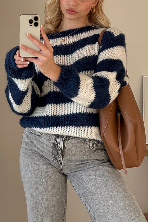 Pull Femme Décontracté à Épaules Tombantes Rayé 3