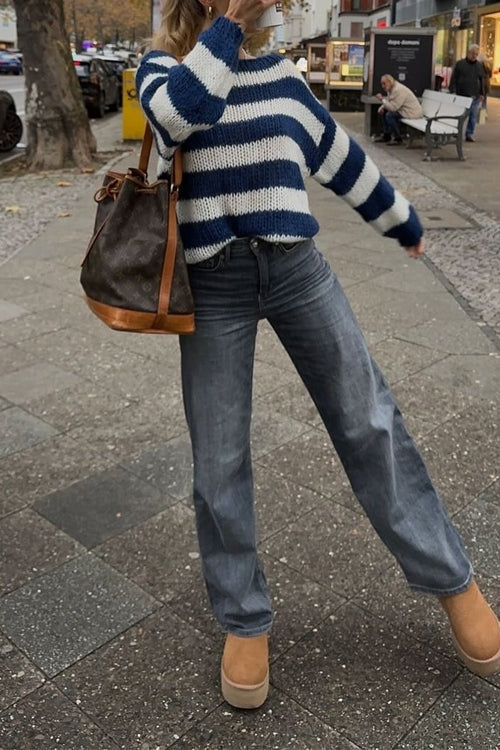 Pull Femme Décontracté à Épaules Tombantes Rayé 4