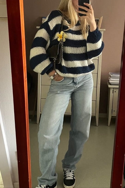 Pull Femme Décontracté à Épaules Tombantes Rayé 6