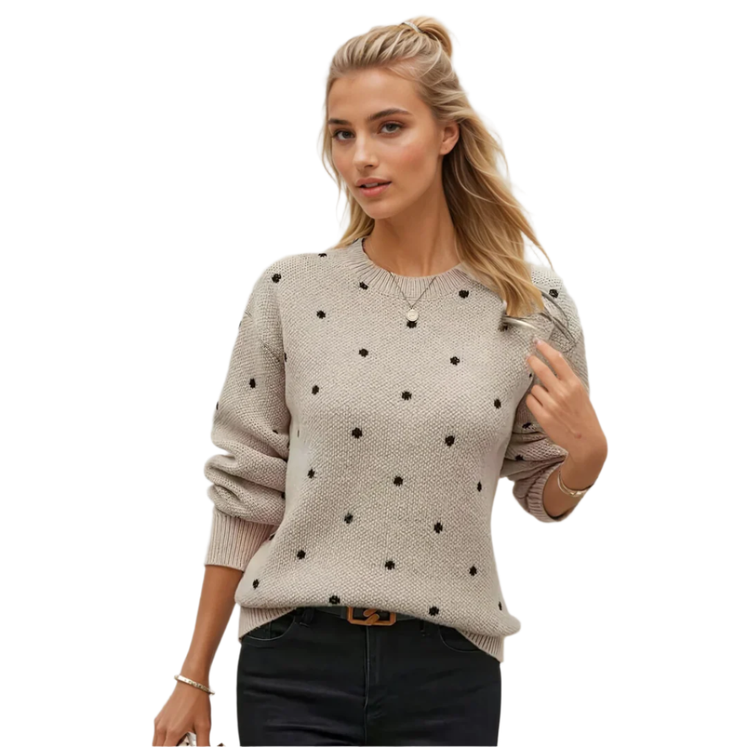 Pull Femme Élégant à Pois en Tricot Doux 0