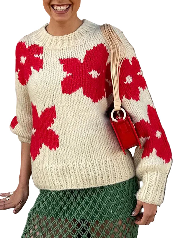 Pull Femme Floral Col Rond Décontracté 0