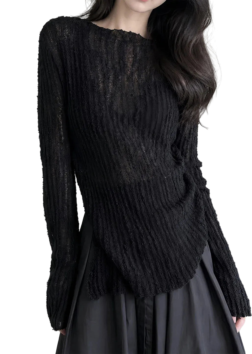 Pull Femme Maille Ajourée Coupe Ajustée Manches Longues 0
