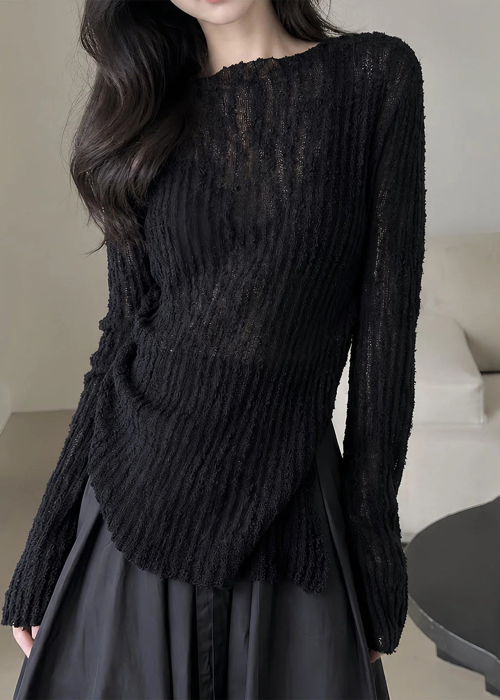 Pull Femme Maille Ajourée Coupe Ajustée Manches Longues 2