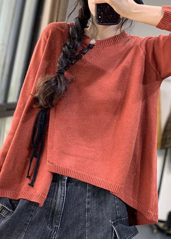 Pull Femme O-Neck Asymétrique à Boutons Chic 2