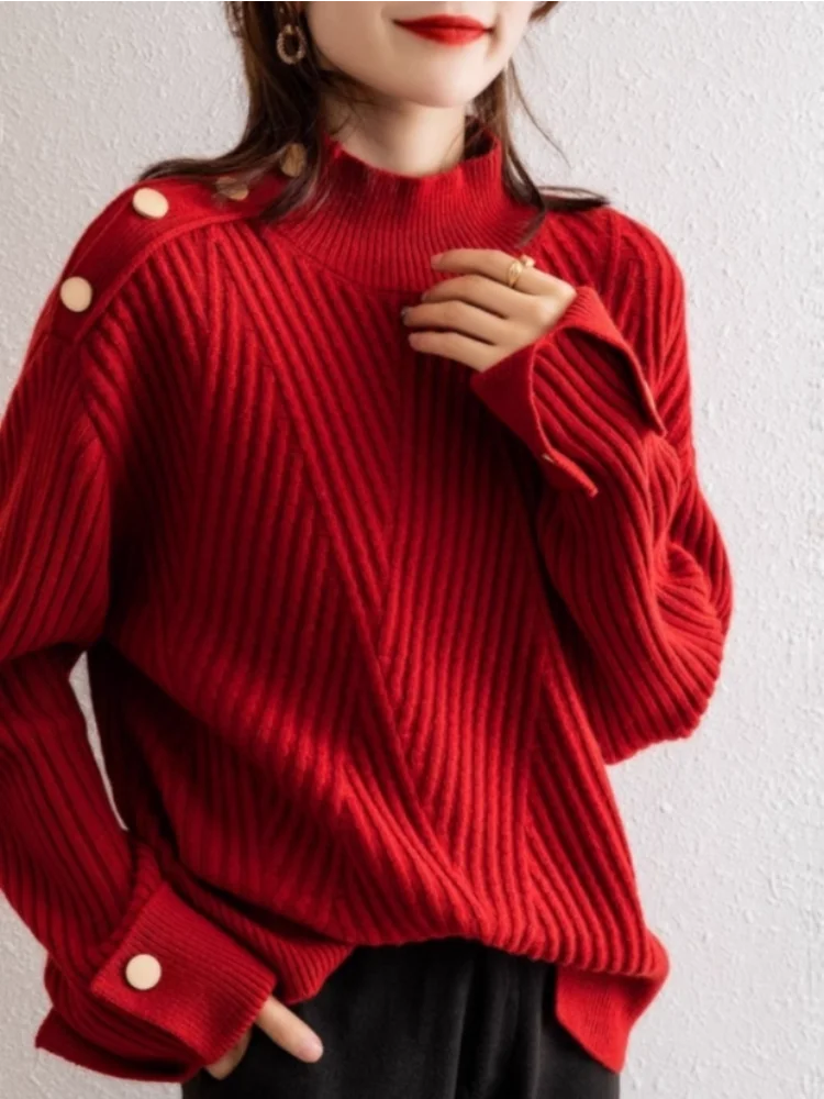 Pull Femme Oversize Col Haut Côtelé 1