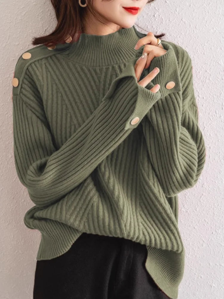 Pull Femme Oversize Col Haut Côtelé 5