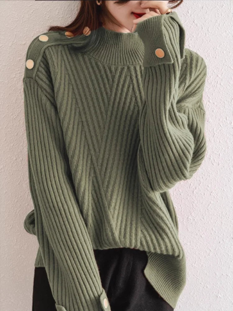 Pull Femme Oversize Col Haut Côtelé 7