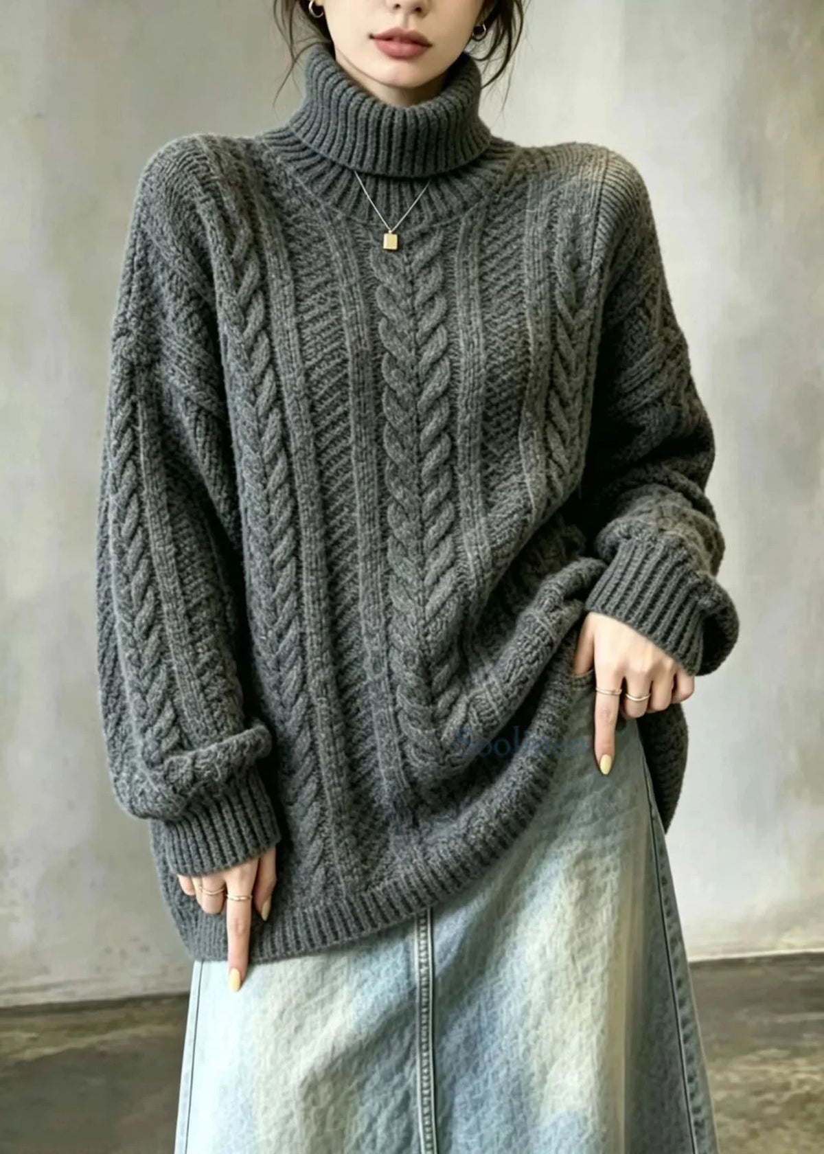 Pull Femme Oversize Col Montant Manches Longues Tendance 2