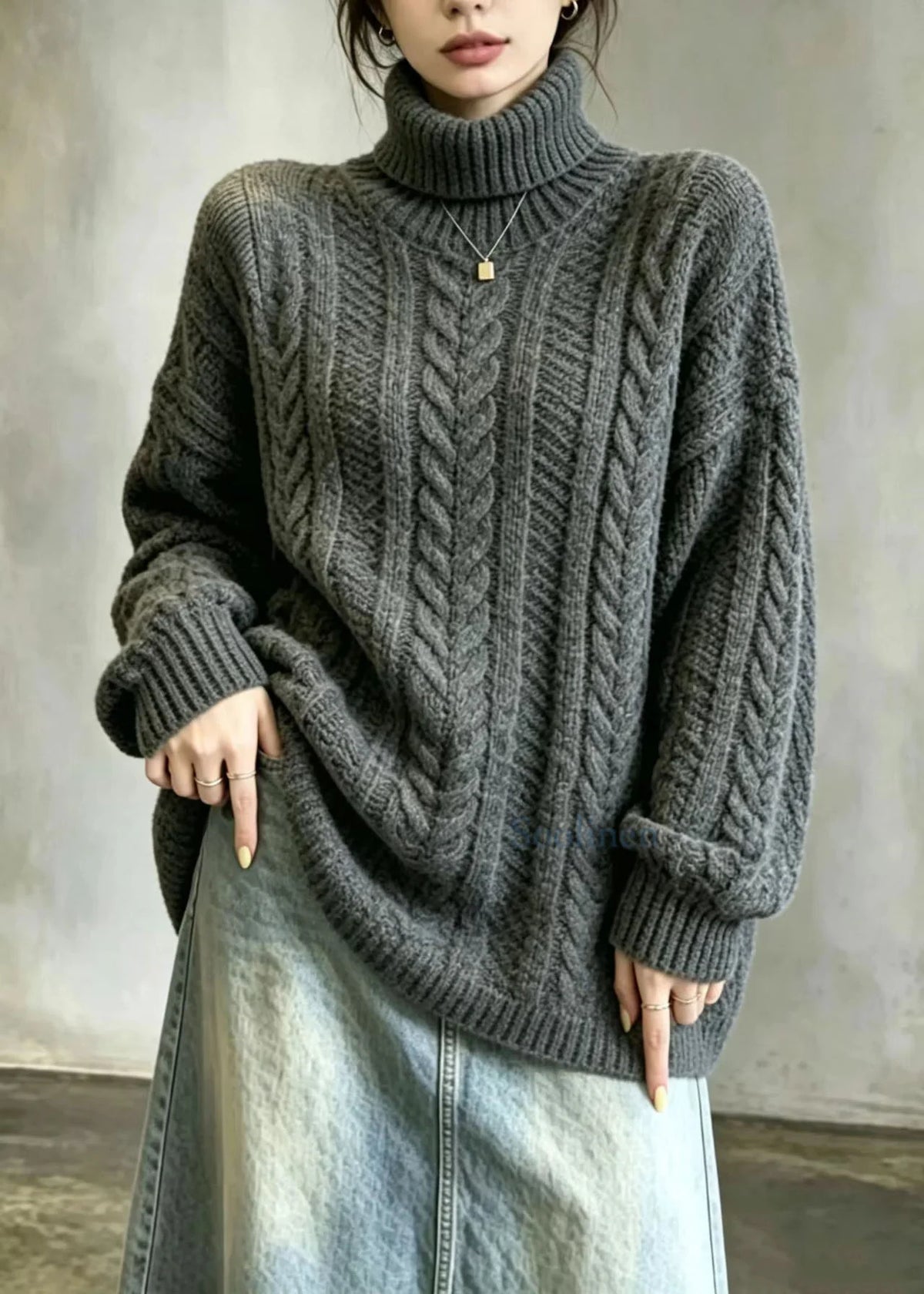 Pull Femme Oversize Col Montant Manches Longues Tendance 4