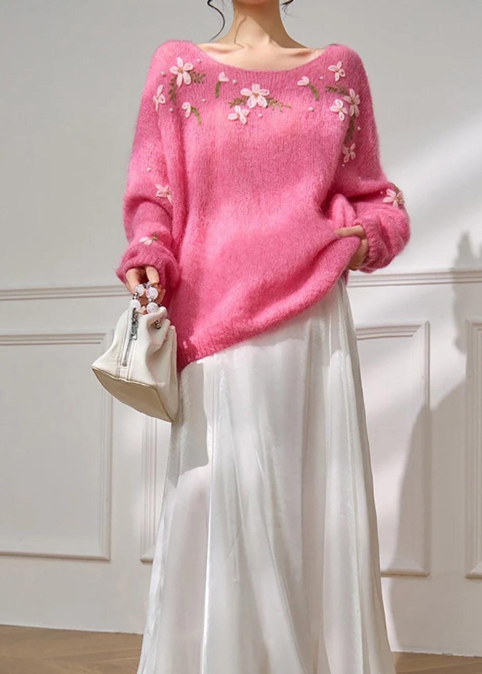 Pull Femme Oversize Col Rond Imprimé Floral Automnal 2