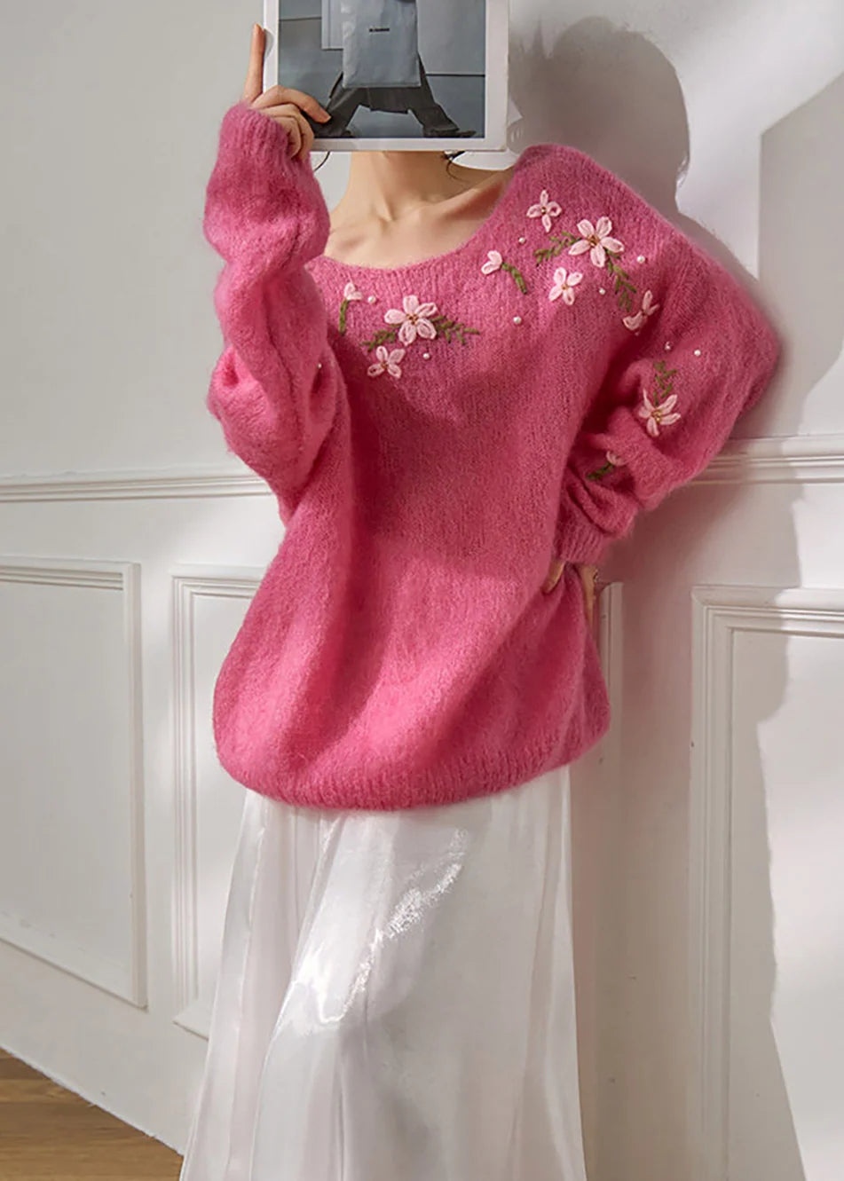 Pull Femme Oversize Col Rond Imprimé Floral Automnal 3
