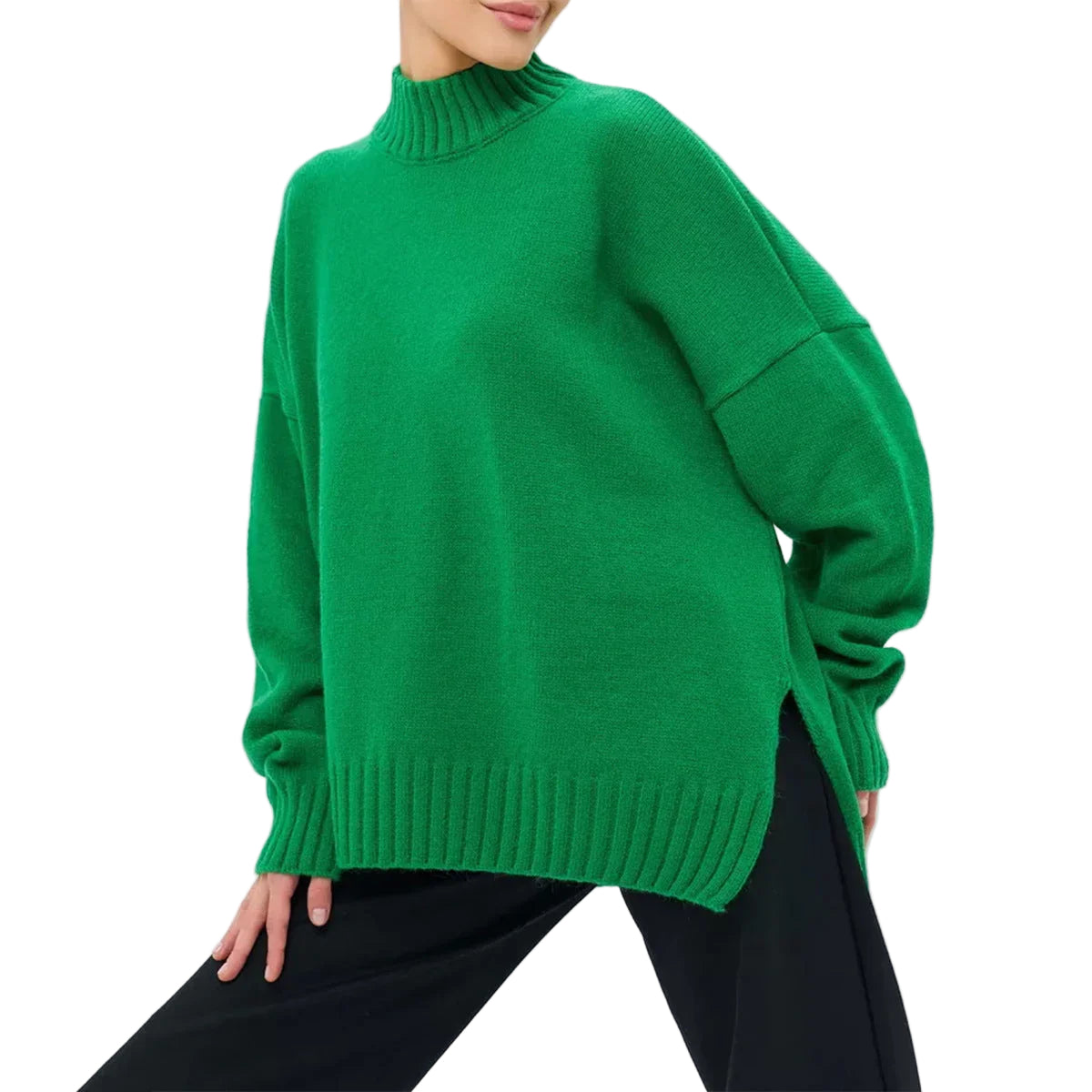 Pull Femme Oversize Col Semi-Haut Décontracté 0