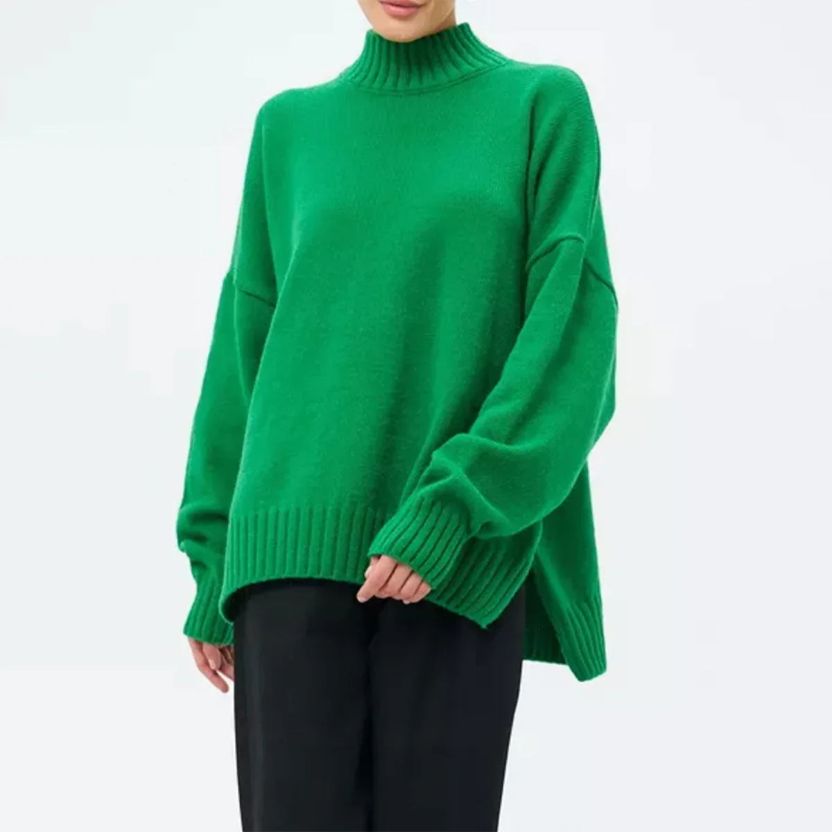 Pull Femme Oversize Col Semi-Haut Décontracté 1