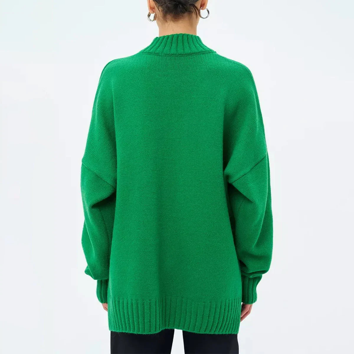 Pull Femme Oversize Col Semi-Haut Décontracté 2