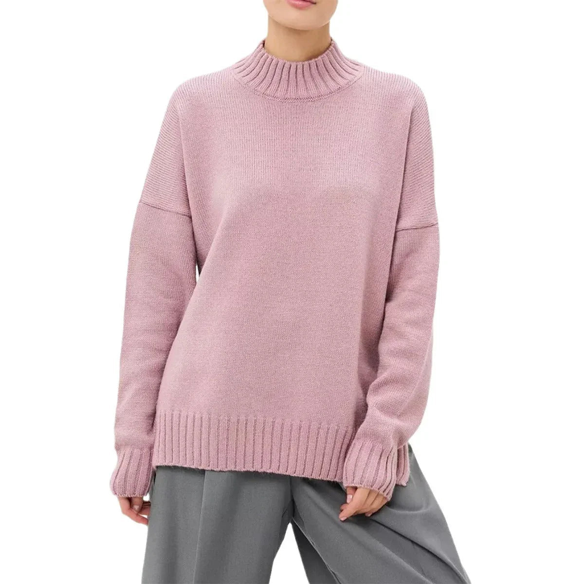 Pull Femme Oversize Col Semi-Haut Décontracté 3