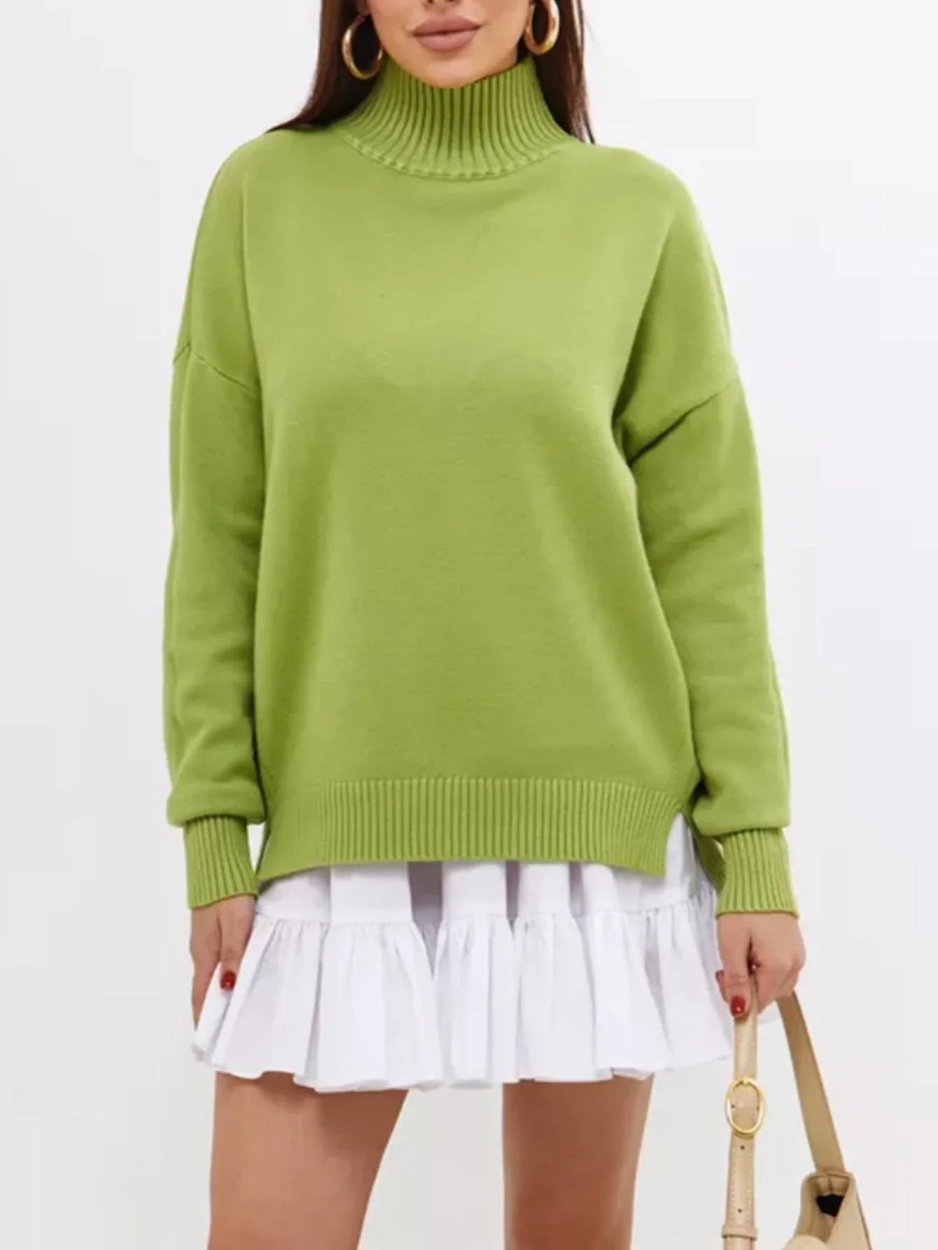 Pull Femme Oversize Col Semi-Haut Décontracté 4