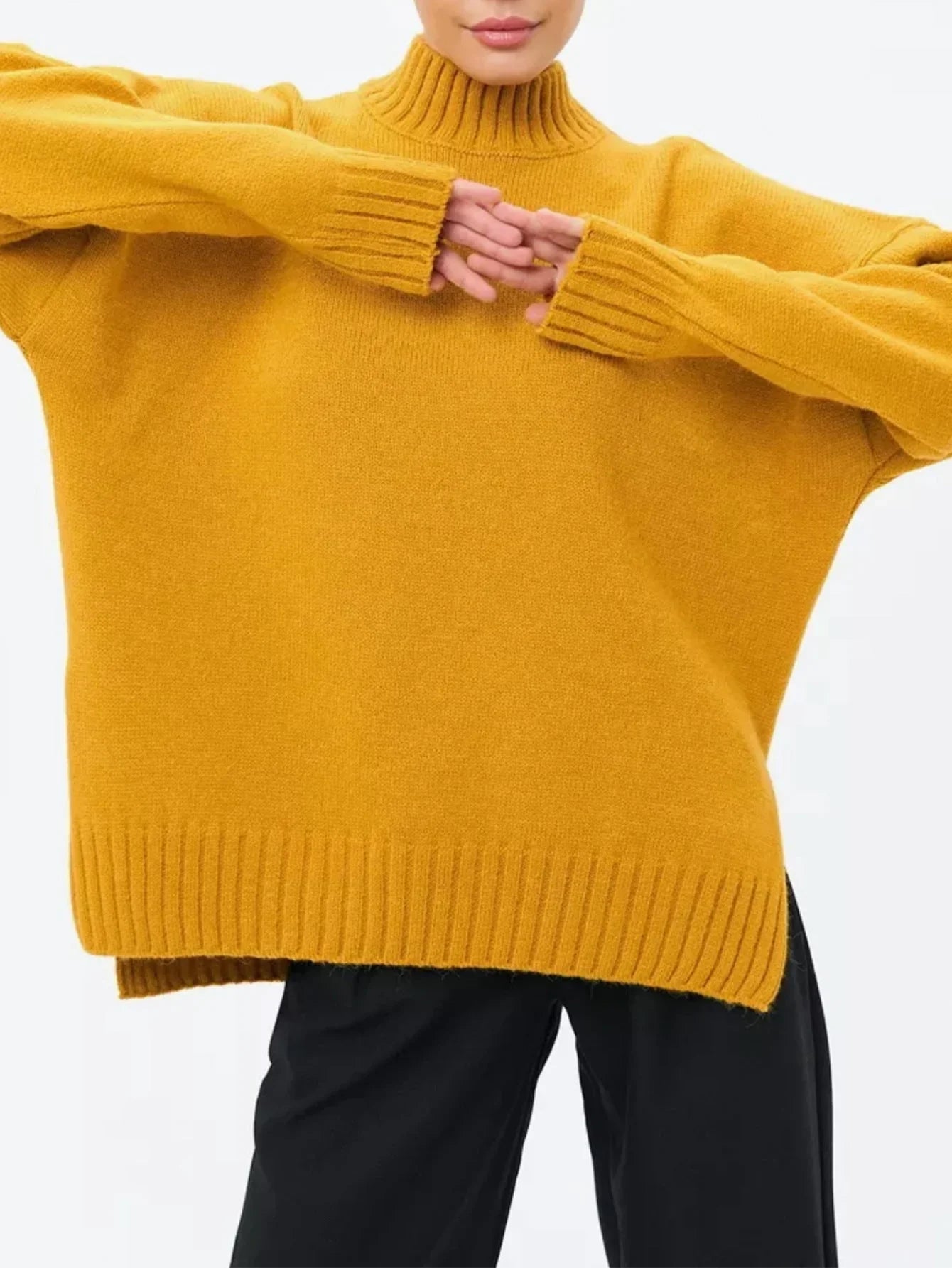 Pull Femme Oversize Col Semi-Haut Décontracté 5