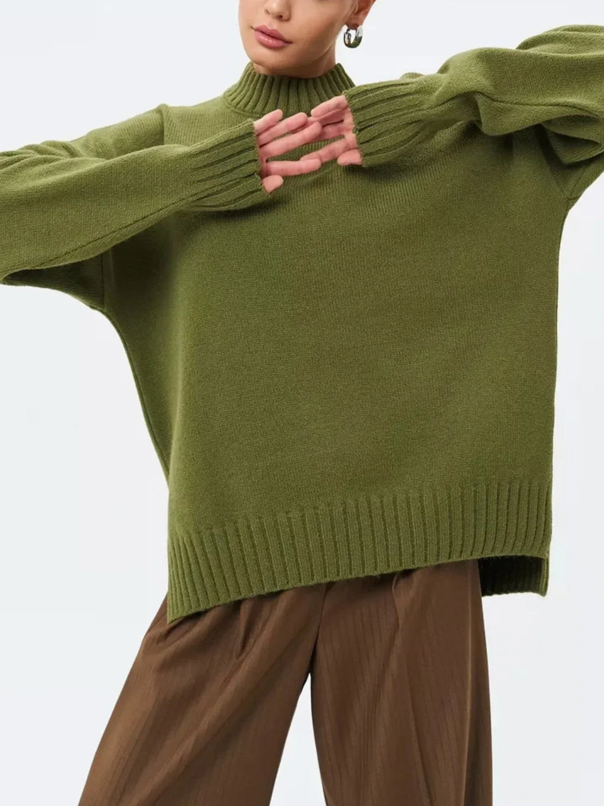 Pull Femme Oversize Col Semi-Haut Décontracté 6