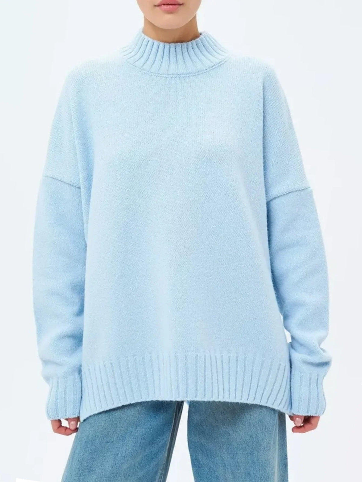 Pull Femme Oversize Col Semi-Haut Décontracté 7