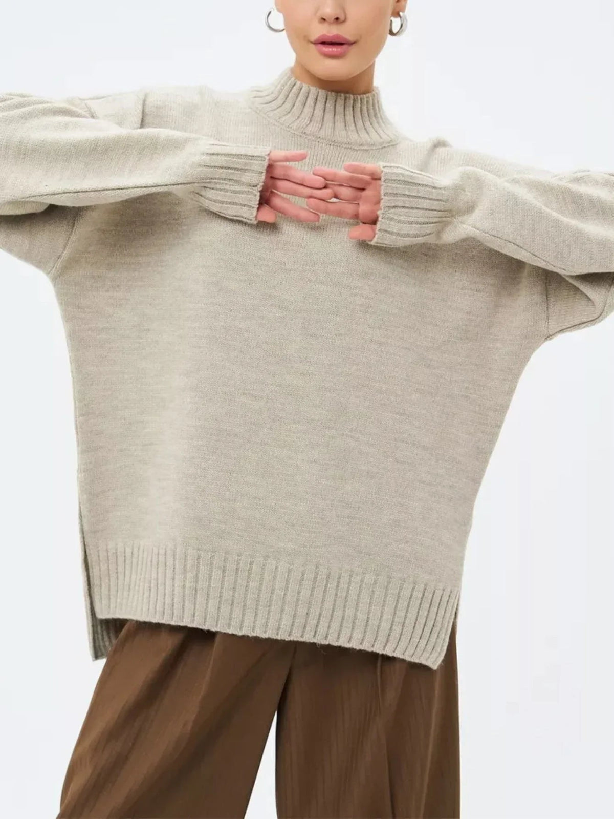 Pull Femme Oversize Col Semi-Haut Décontracté 8