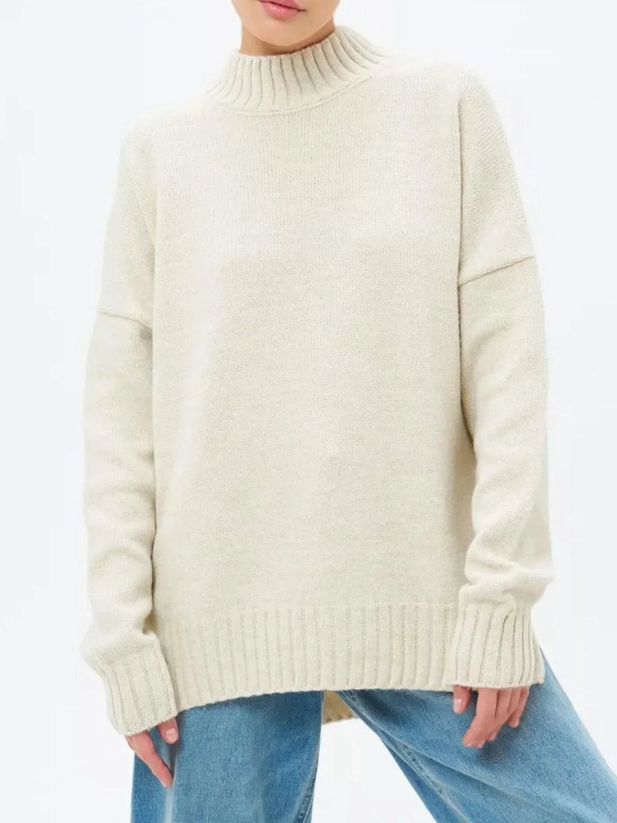 Pull Femme Oversize Col Semi-Haut Décontracté 9