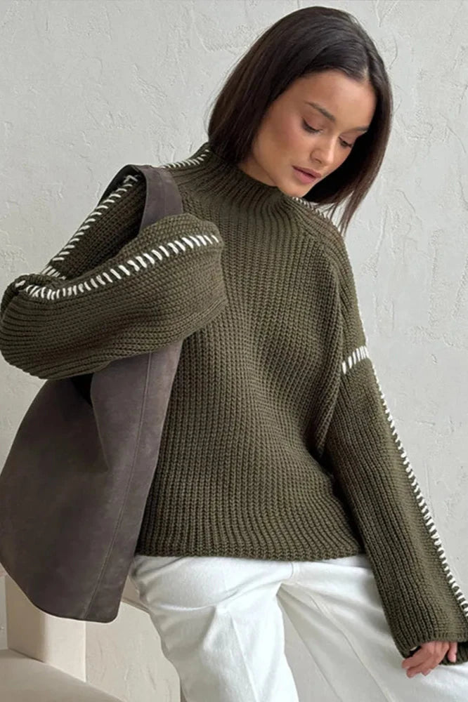 Pull Femme Oversize Patchwork Col Montant 0