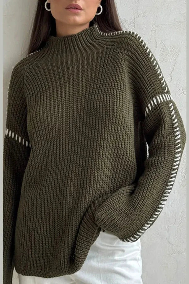 Pull Femme Oversize Patchwork Col Montant 1
