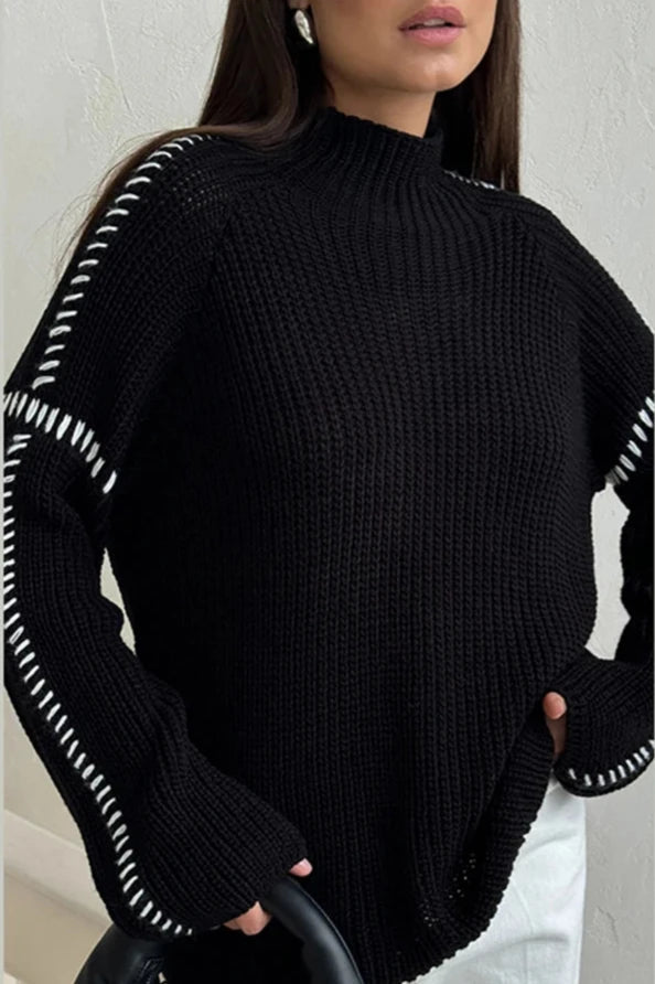 Pull Femme Oversize Patchwork Col Montant 3