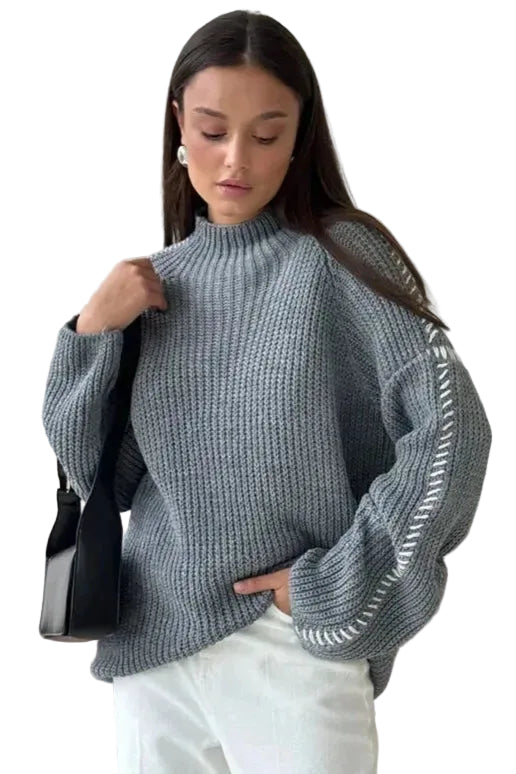 Pull Femme Oversize Patchwork Col Montant 6