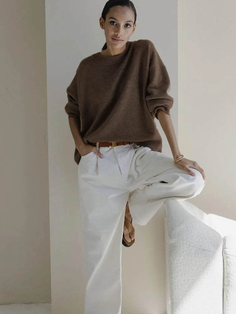 Pull Femme Tricoté Ronde Col Chaud