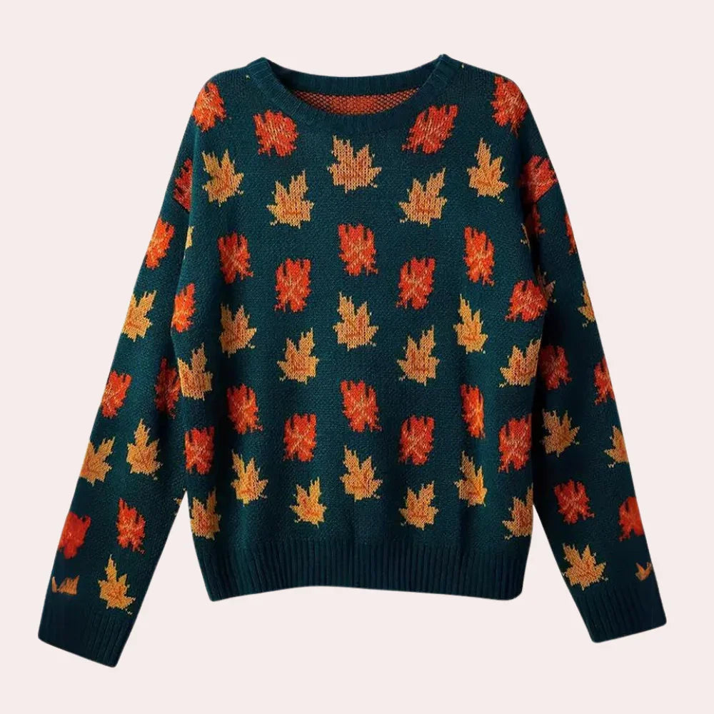 Pull Femme Tricoté à Motif Feuille 1