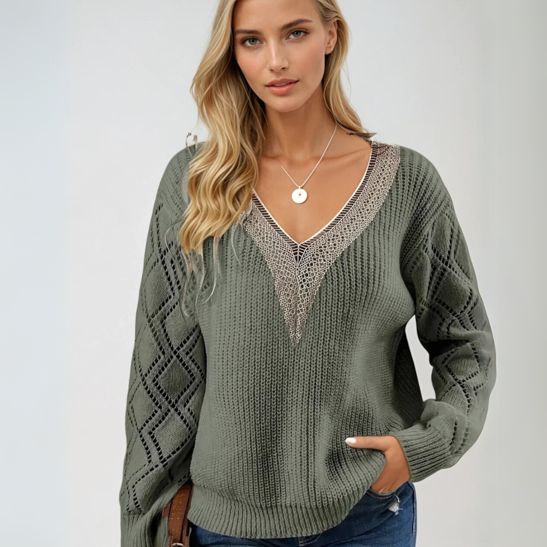 Pull Femme Tricoté avec Détails Élégants 1