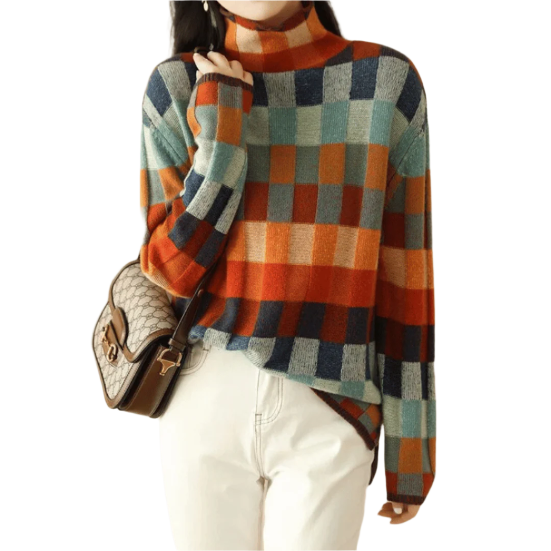Pull Femme Turtleneck Patchwork Doux et Confortable 0