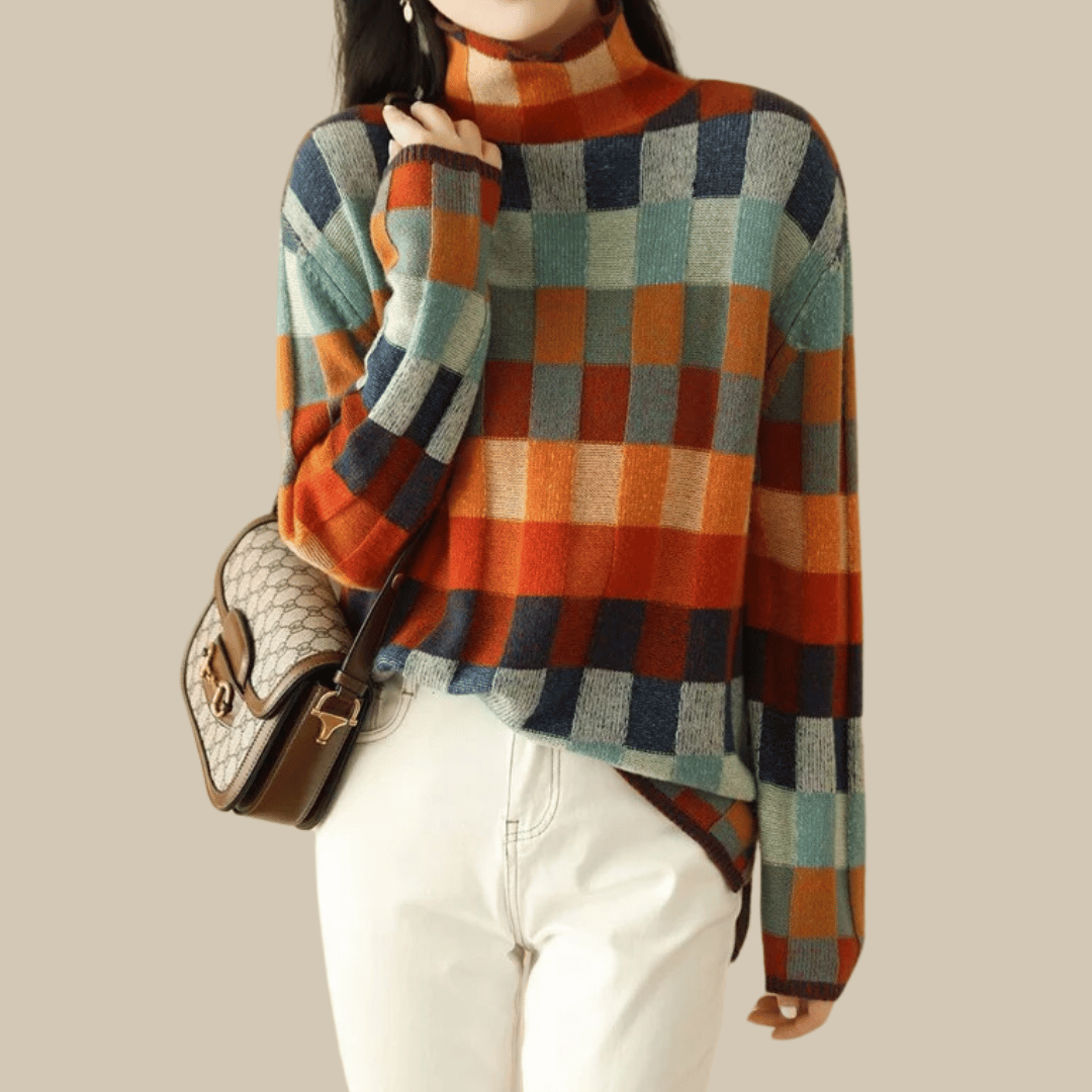 Pull Femme Turtleneck Patchwork Doux et Confortable 1