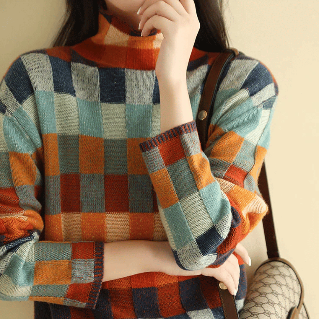 Pull Femme Turtleneck Patchwork Doux et Confortable 5
