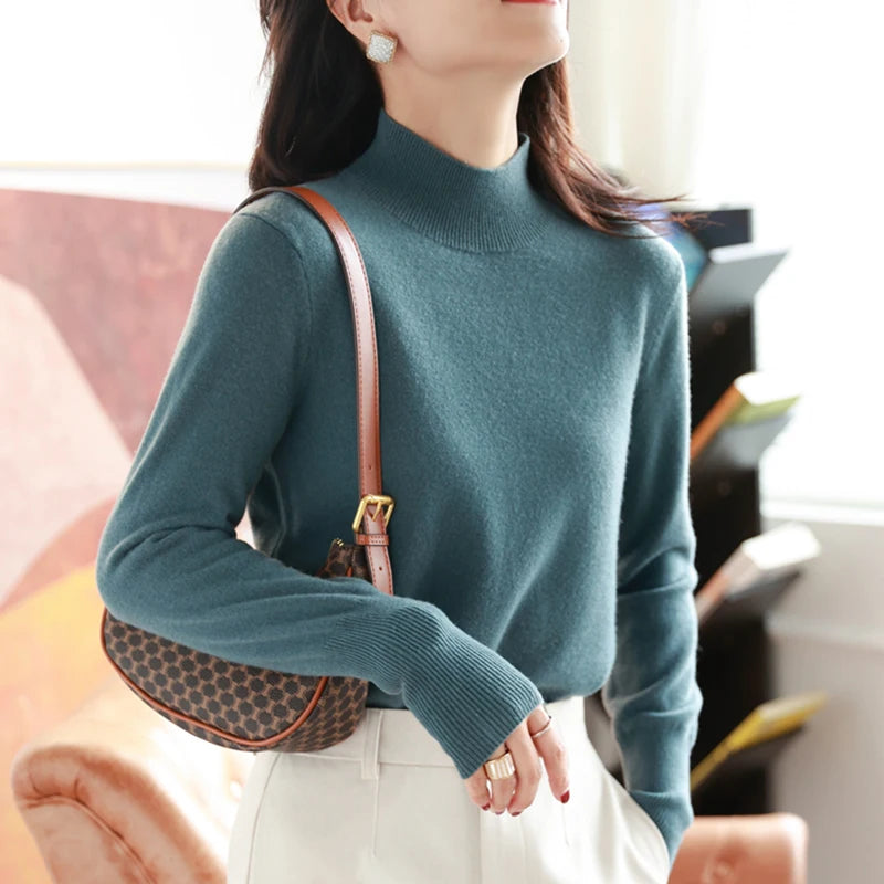 Pull Femme Turtleneck Tricoté à Manches Longues pour Automne Hiver 12