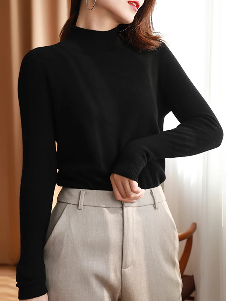 Pull Femme Turtleneck Tricoté à Manches Longues pour Automne Hiver 2