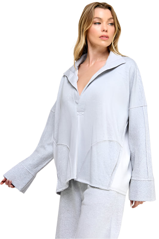 Pull Femme V-Neck à Manches Dolman en Mélange Doux et Confortable 0