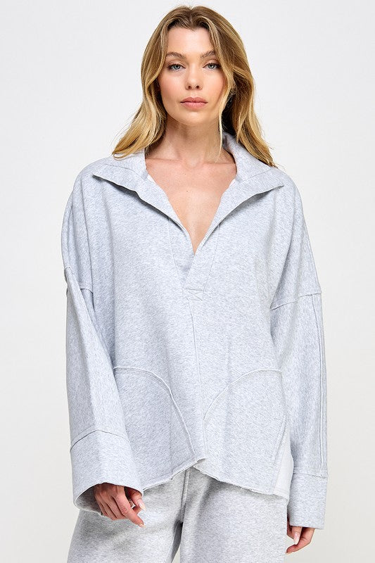 Pull Femme V-Neck à Manches Dolman en Mélange Doux et Confortable 1