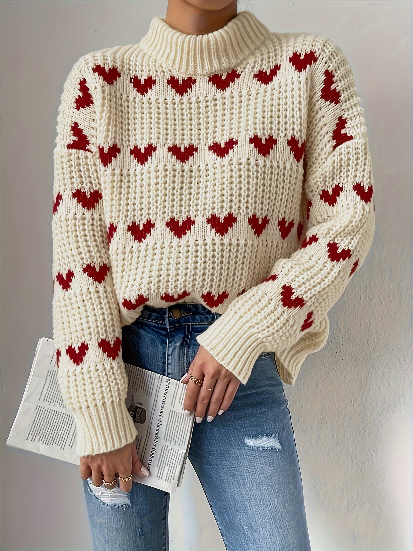 Pull Femme à Col Montant Tricoté Manches Longues Confortable 1