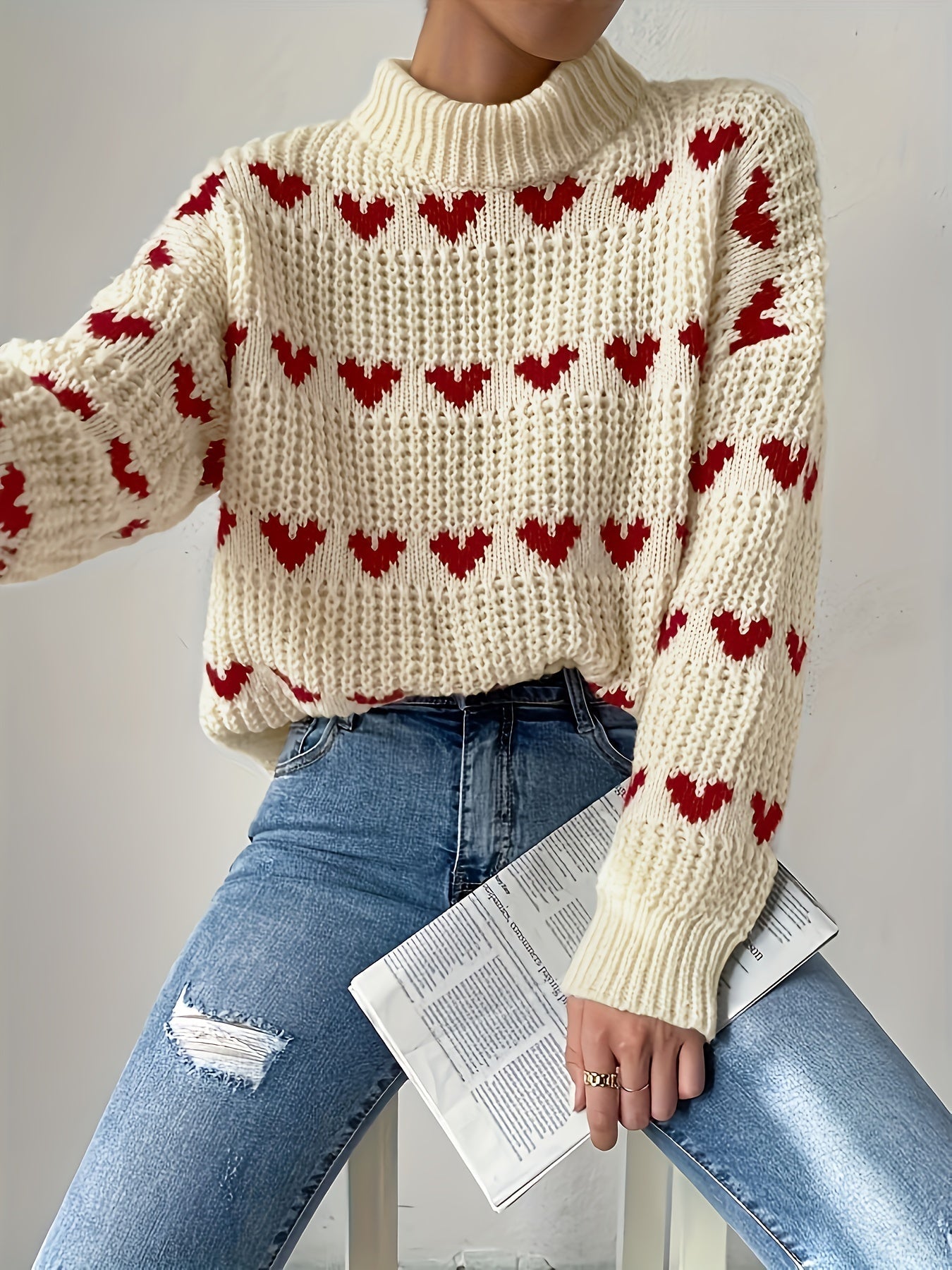 Pull Femme à Col Montant Tricoté Manches Longues Confortable 5