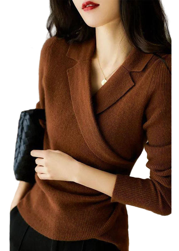Pull Femme à Col Peter Pan Caramel Design Asymétrique 0