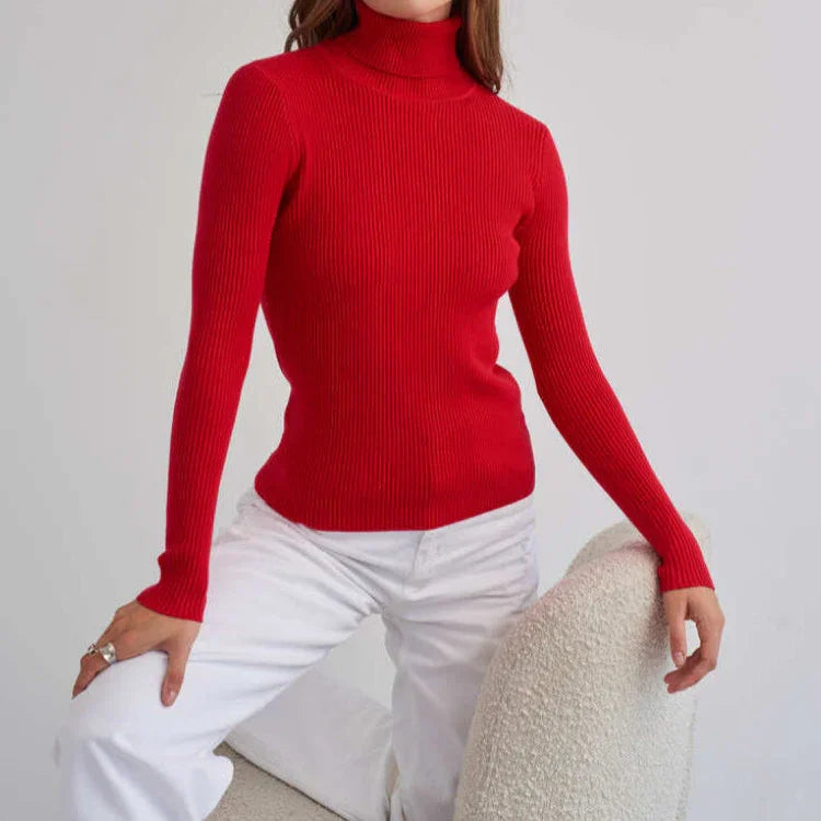 Pull Femme à Col Roulé Côtelé 1