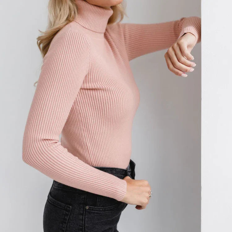 Pull Femme à Col Roulé Côtelé 3