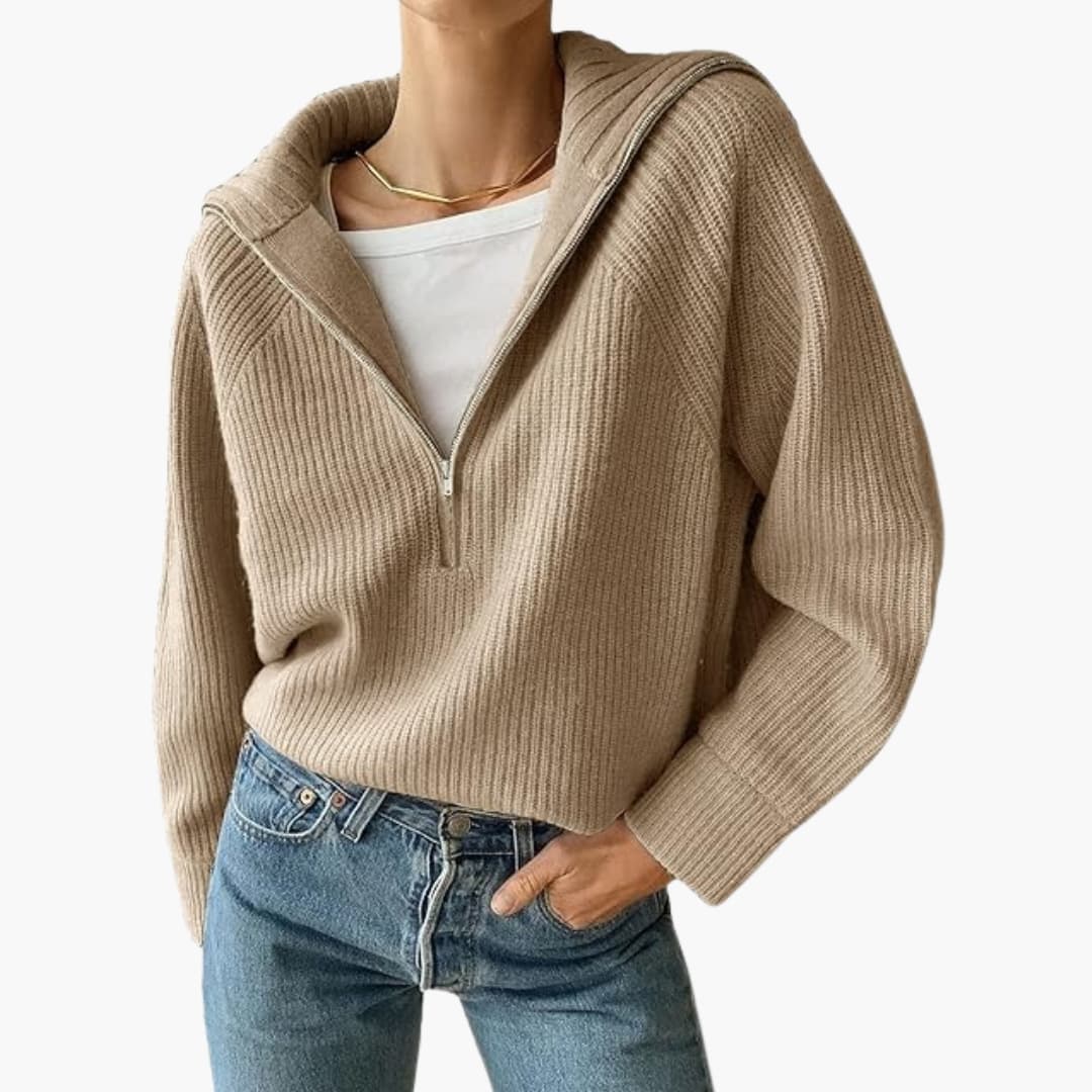 Pull Femme à Demi-Fermeture Col Trépied Moderne 0
