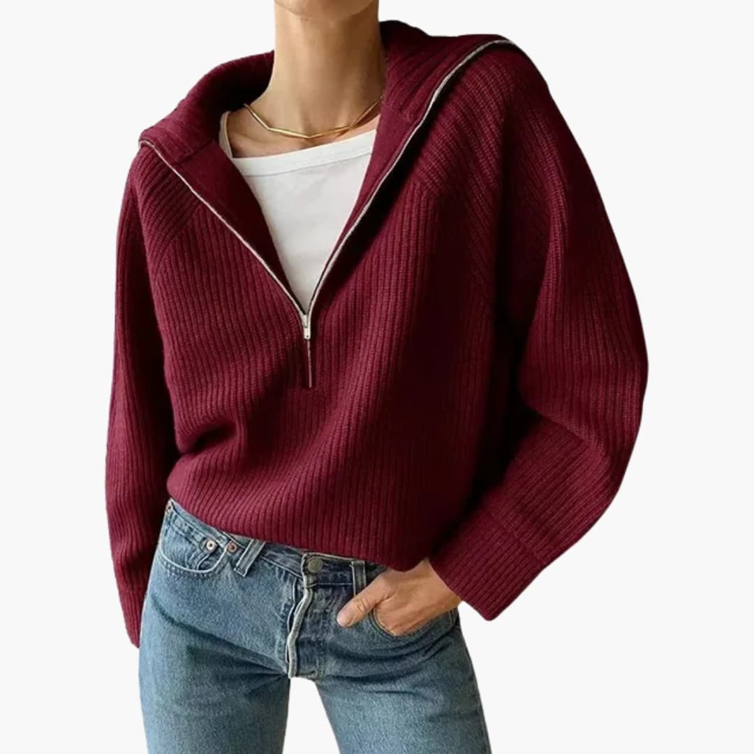 Pull Femme à Demi-Fermeture Col Trépied Moderne 1
