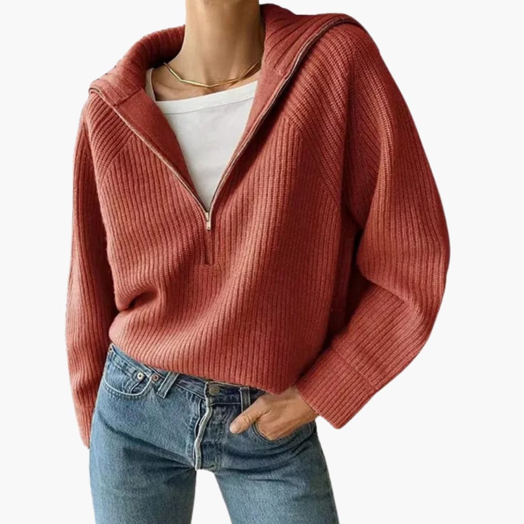 Pull Femme à Demi-Fermeture Col Trépied Moderne 2
