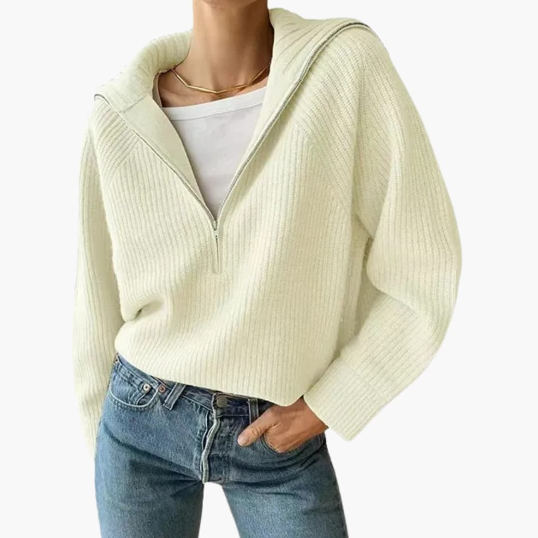 Pull Femme à Demi-Fermeture Col Trépied Moderne 3
